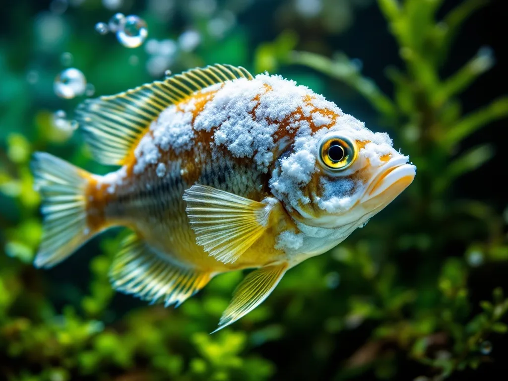 Aquarium fish with saprolegnia fungal infection