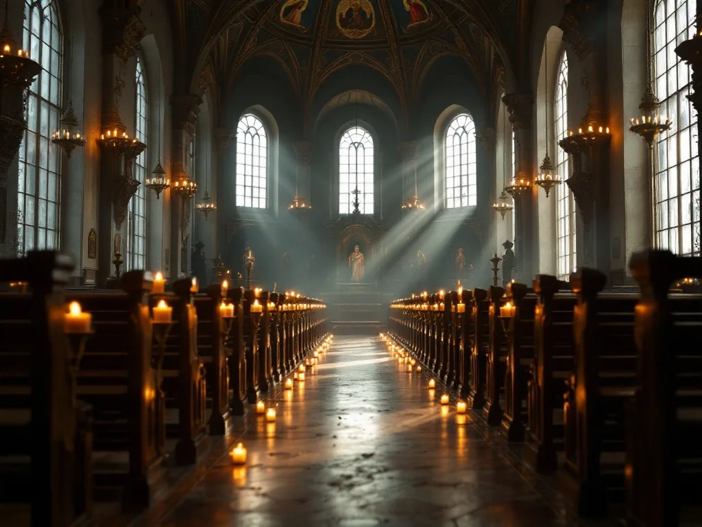 Orthodox church interior, solemn ceremony atmosphere