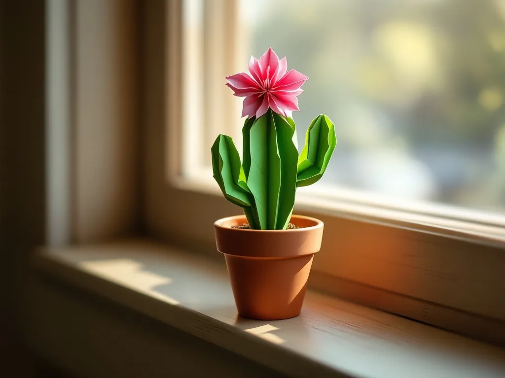 Flowering origami cactus