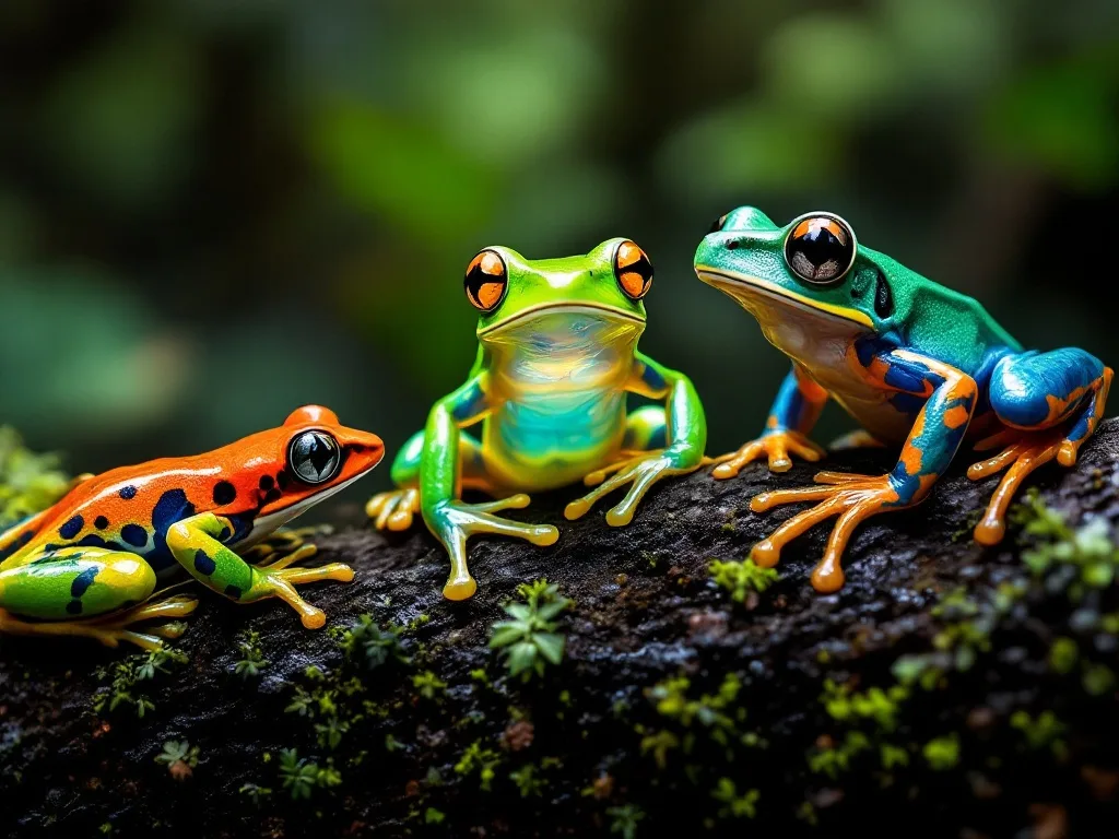 Assorted real frog species (wildlife, not craft)